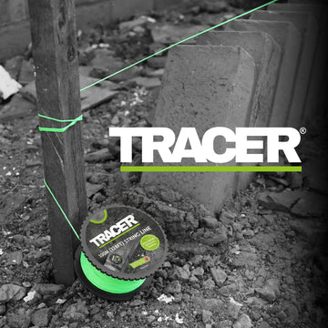 Lini de construcție verde strălucitoare înfășurată pe un tambur negru din colecția TRACER Measuring