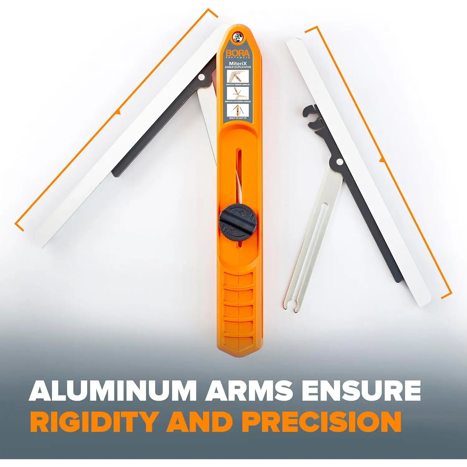 Alt text pentru BORA MiteriX: unghi ajustabil portocaliu cu brațe din aluminiu pentru fierastrau unghiular