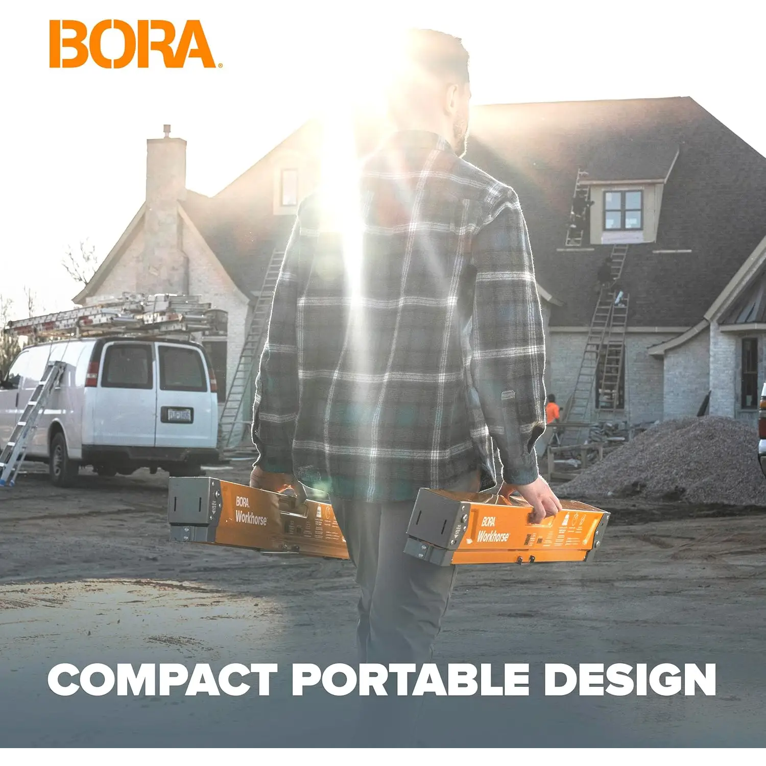 Persoană cu doua capre metalice BORA PM-3350T Workhorse X, design compact și rezistent