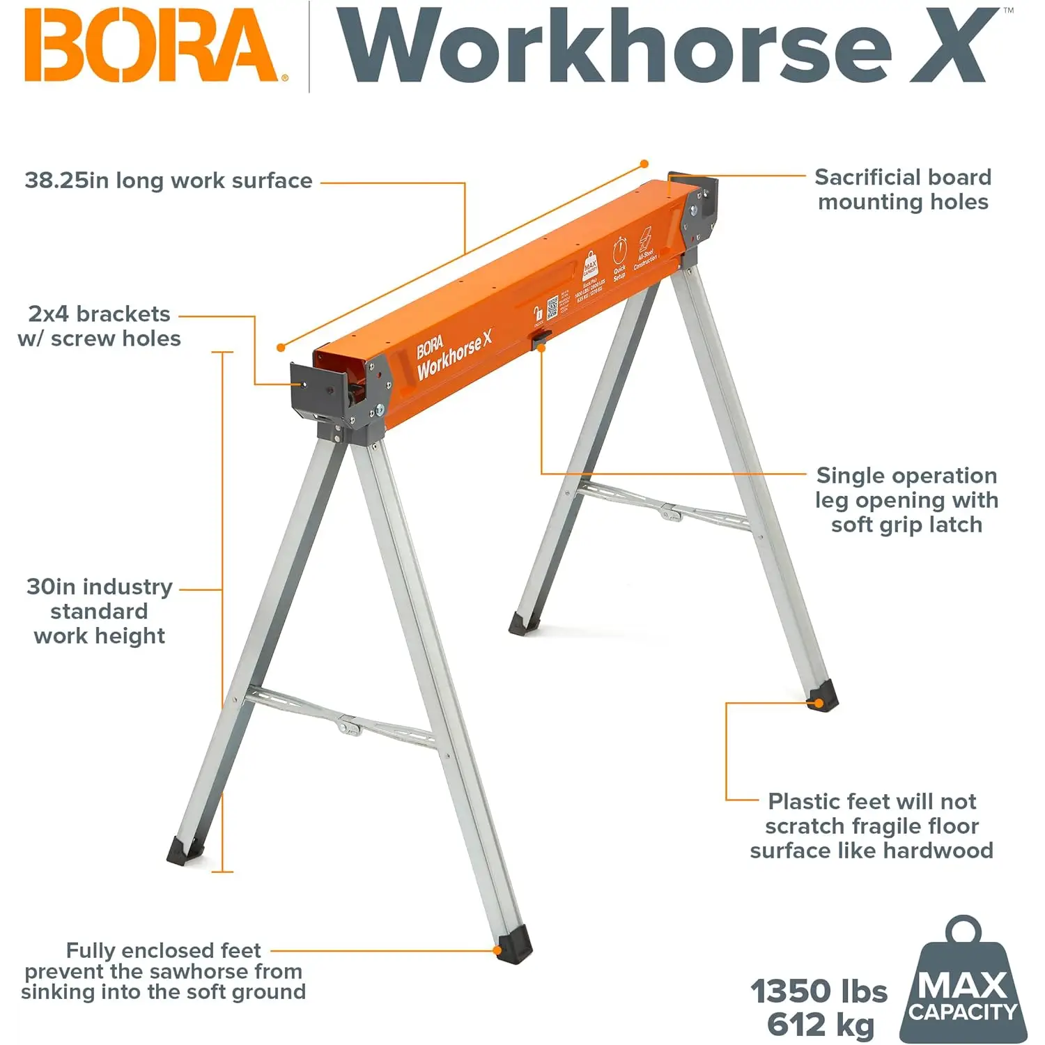 Sahtoi BORA PM‑3350T Workhorse X cu capra metalica si design compact, 612 kg capacitate