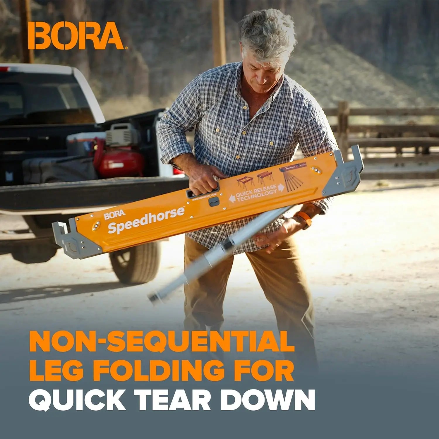 BORA PM-4500T Speedhorse, suport portabil, cu sloturi 2x4 și picioare pliante