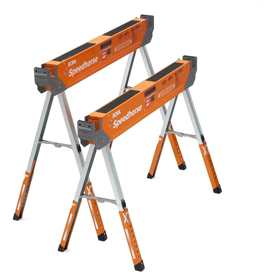 Imaginea arată un suport pliabil BORA PM‑4550T cu picioare independente și culoare portocalie și argintie