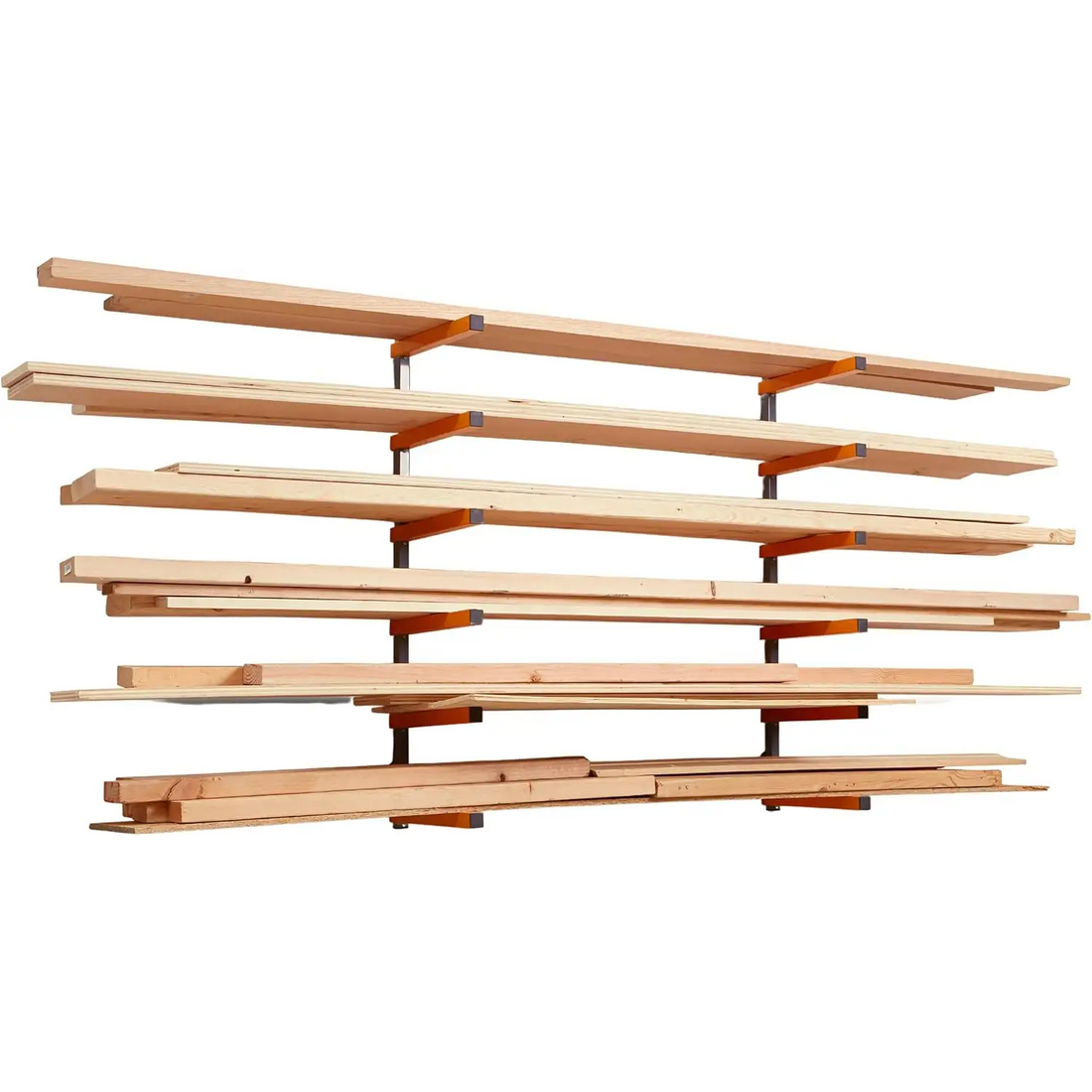 Raft depozitare lemn montaj pe perete bora portamate cu foi metalice și lbs per nivel