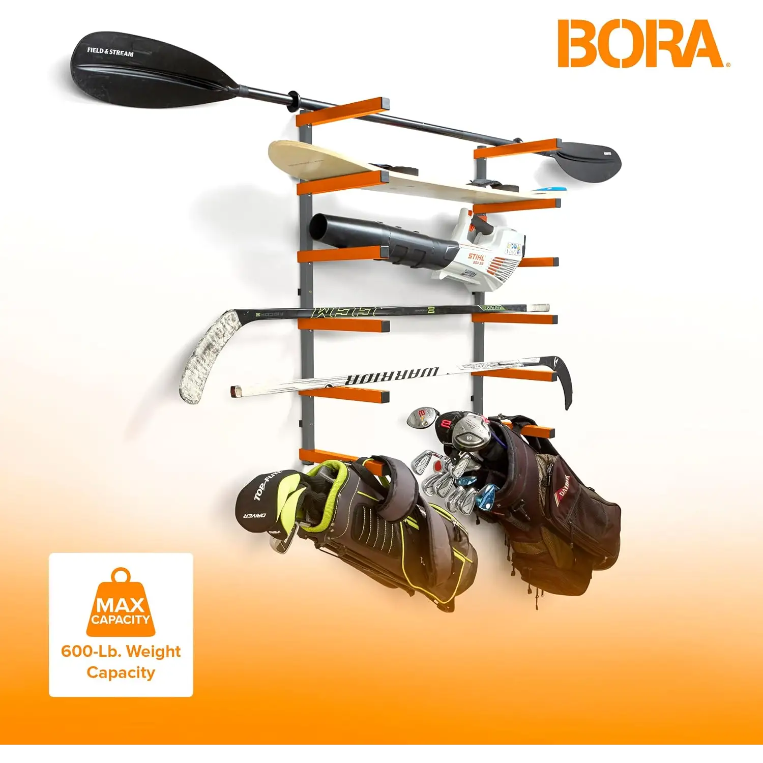 Raft depozitare pe perete bora portamate cu foi metalice, 6 sau 4 nivele, lbs per nivel