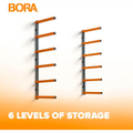 Raft depozitare lemn montaj pe perete BORA Portamate cu foi metalice, 6 nivele, lbs per nivel
