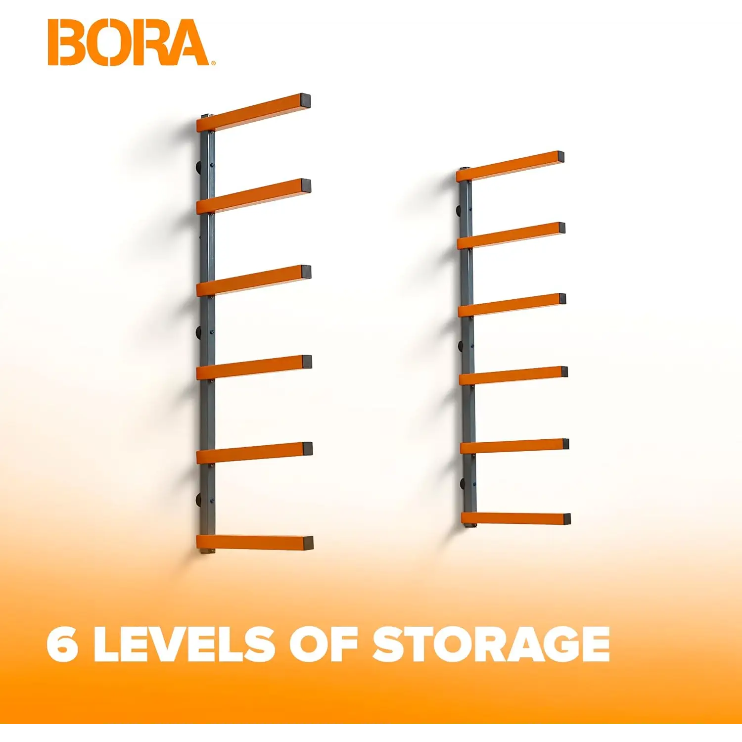 Raft depozitare lemn montaj pe perete BORA Portamate cu foi metalice, 6 nivele, lbs per nivel