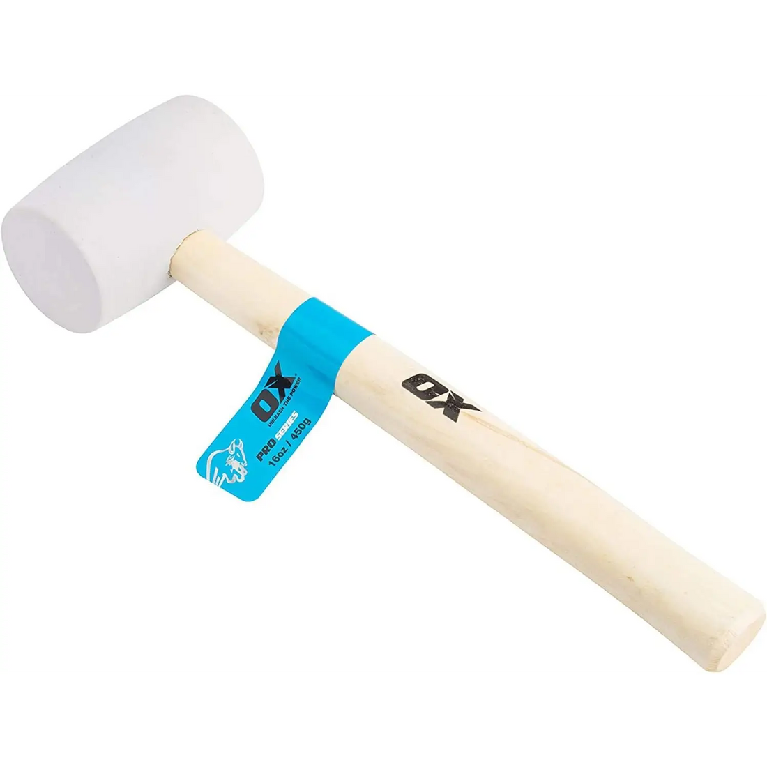 Ciocan cauciuc alb OX Pro 16 oz cu mâner din lemn, non-marcant, grip moale