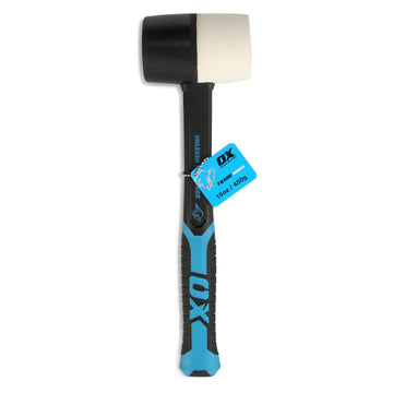 Ciocan cauciuc combinat OX Trade 16oz / 450g — cap cu față neagră și față albă non-marcantă, coadă fibră de sticlă (OX-T081916)