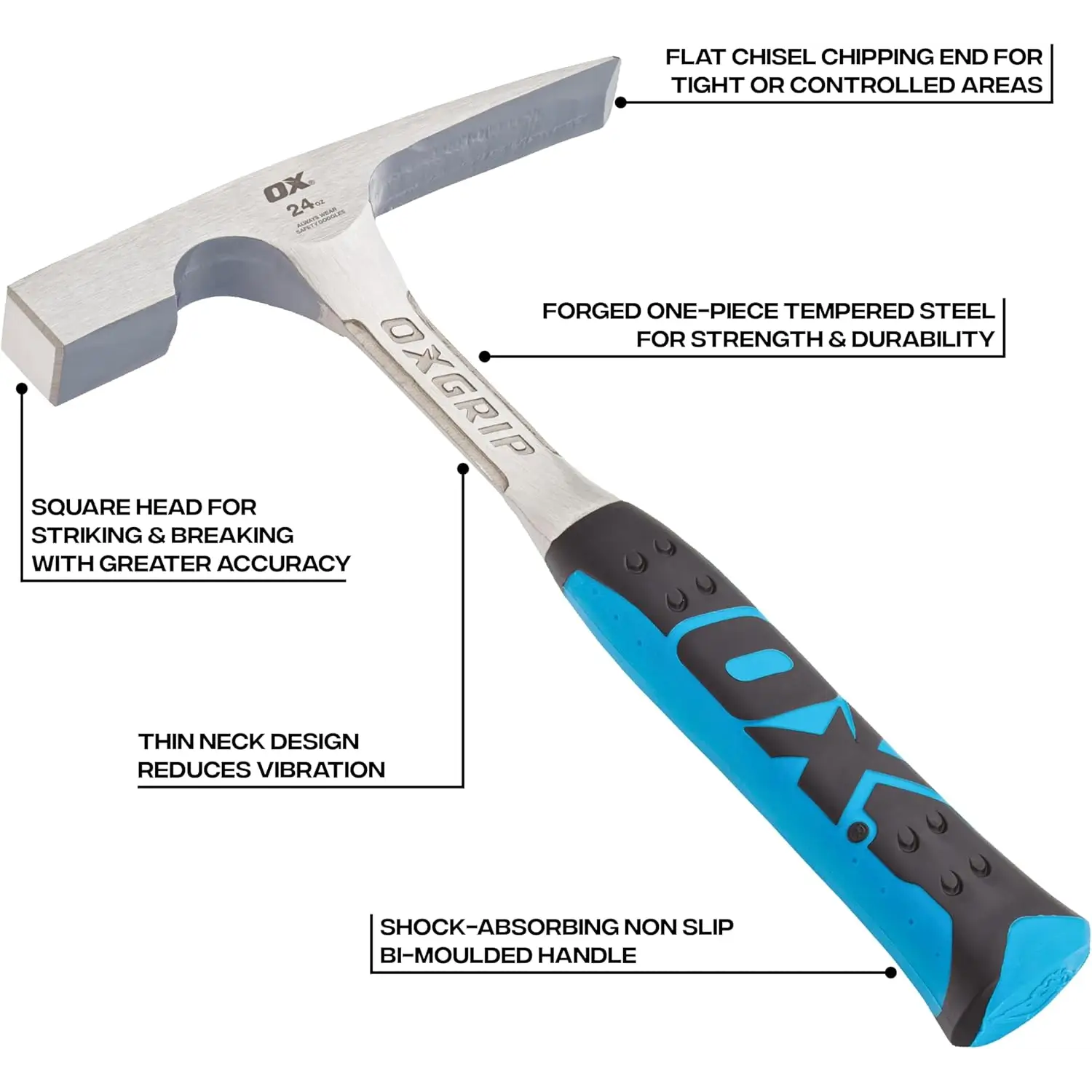 Ciocan zidarie OX Pro monobloc 24oz otel forjat cu maner soft grip antishock