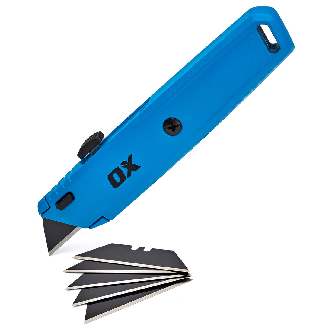 Cutter retractabil OX Trade cu corp metalic și 5 lame SK5 față-verso incluse