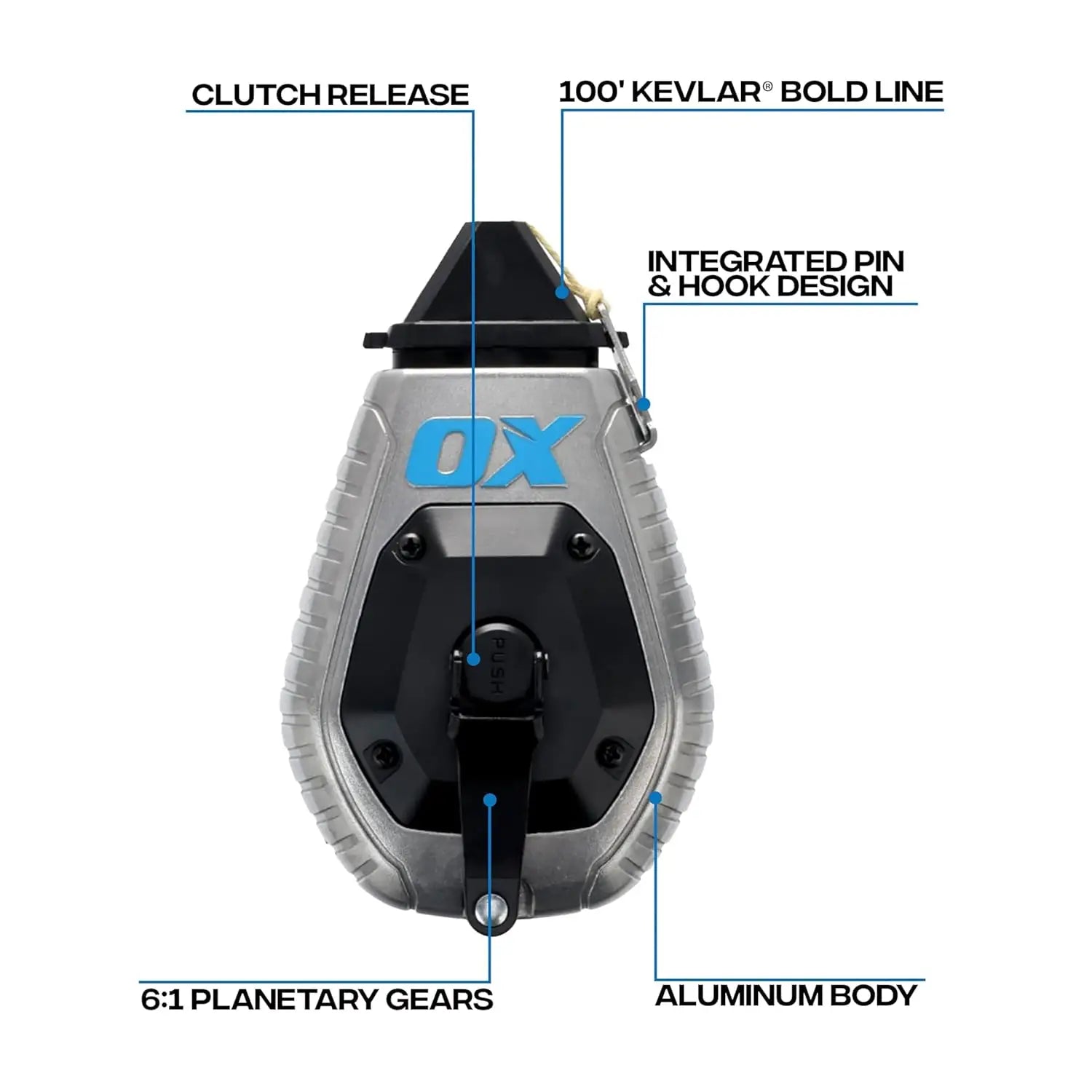 Dispozitiv trasat linie cu creta, corp aluminiu, linie Kevlar 30m, raport 6:1, clutch release