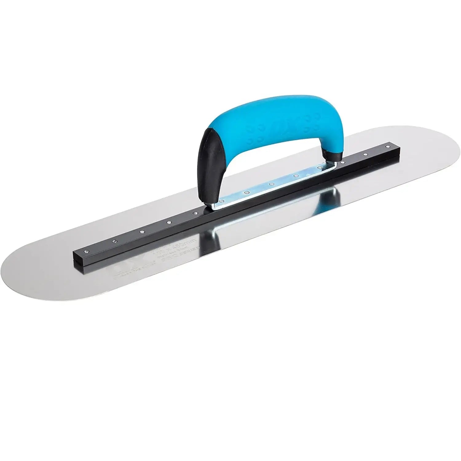 Trowel de finisare din inox cu mâner albastru și negru și lamă lungă din oțel inoxidabil