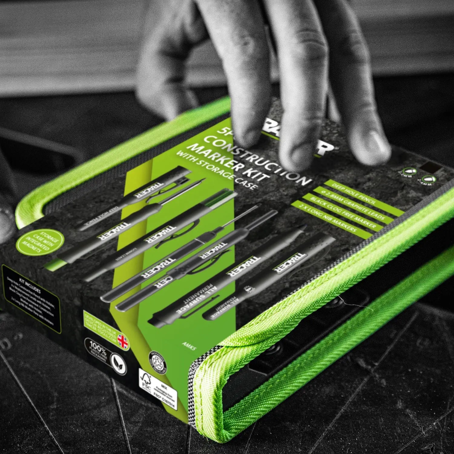 Kit profesional de marcaj tracer amk5 cu cutie magnetica pentru santier