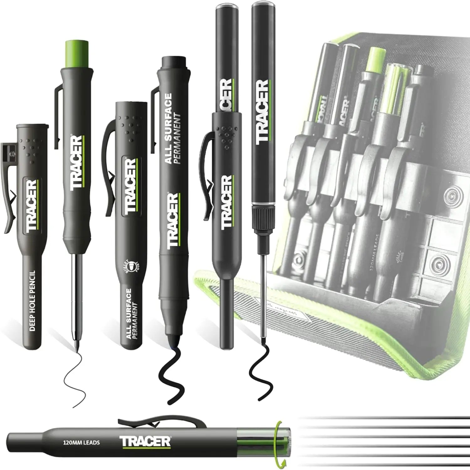 Set de instrumente de marcaj Tracer AMK5, negru și verde, pentru șantier