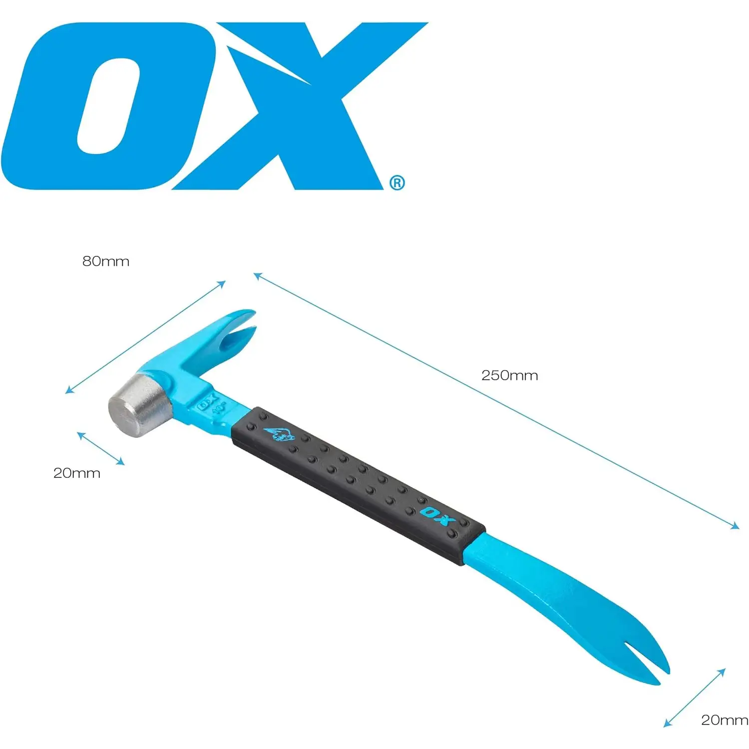 Ciocan cu gheara OX Pro cu varf tesit și grip antiderapant, 250-300 mm