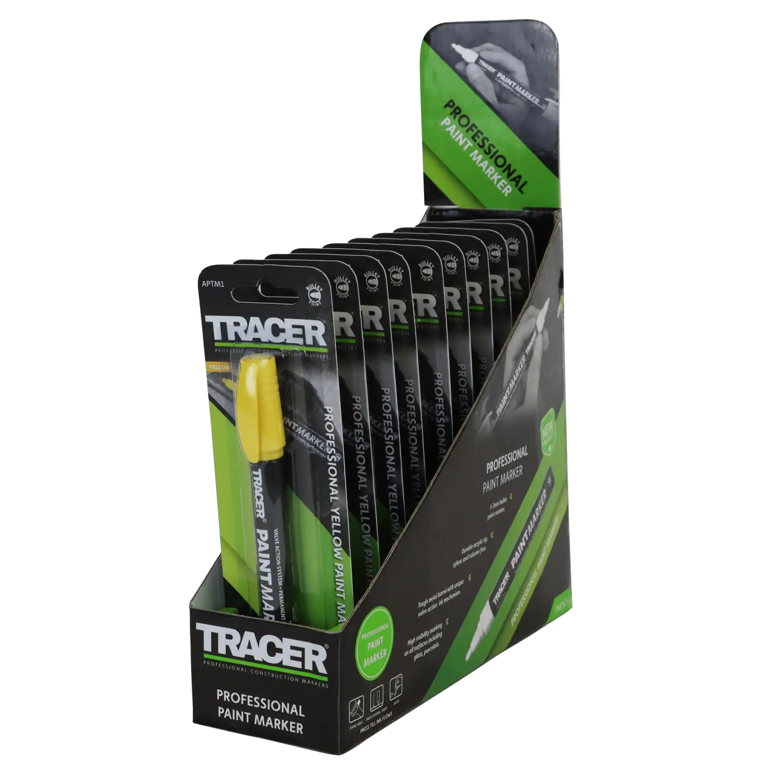 Cutie de afișaj cu zece markere de vopsea galbenă Vopsea Tracer pentru construcție vizibilitate ridicată