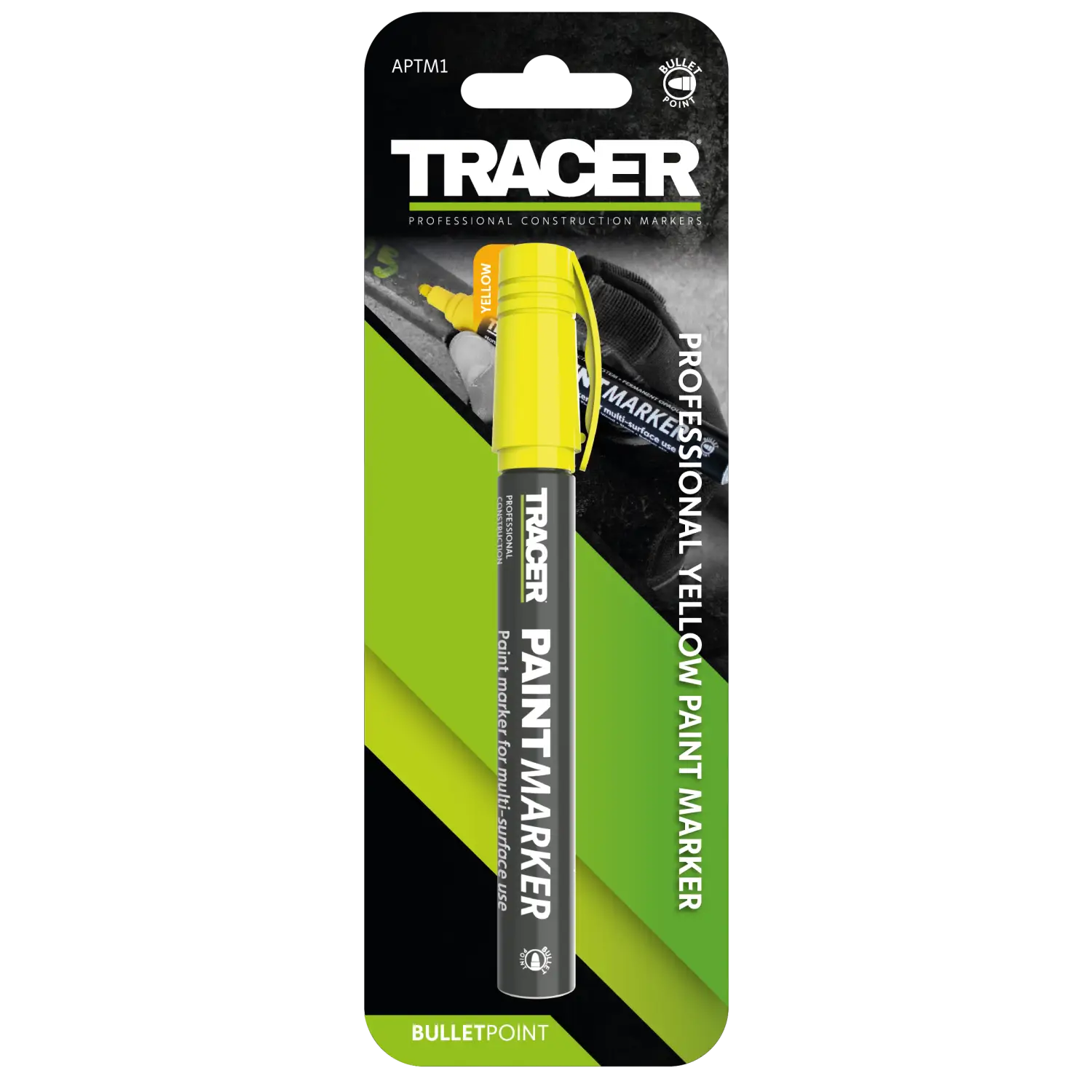 Marker cu vopsea tracer galben pentru construcție, vizibilitate ridicată, vopsea tracer