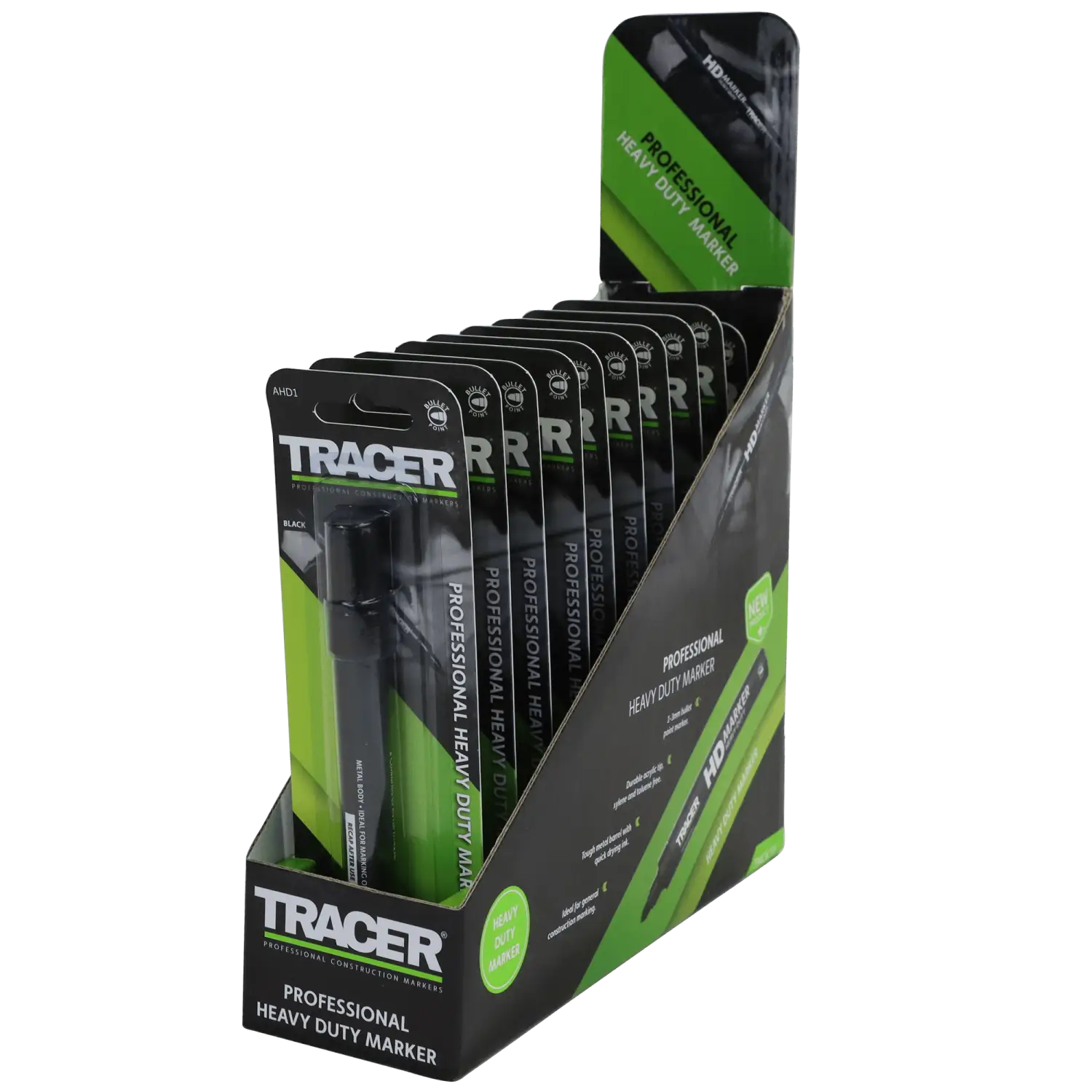 Marker Tracer Negru pentru negru permanent, cu vârf durabil, în cutie de afișare retail