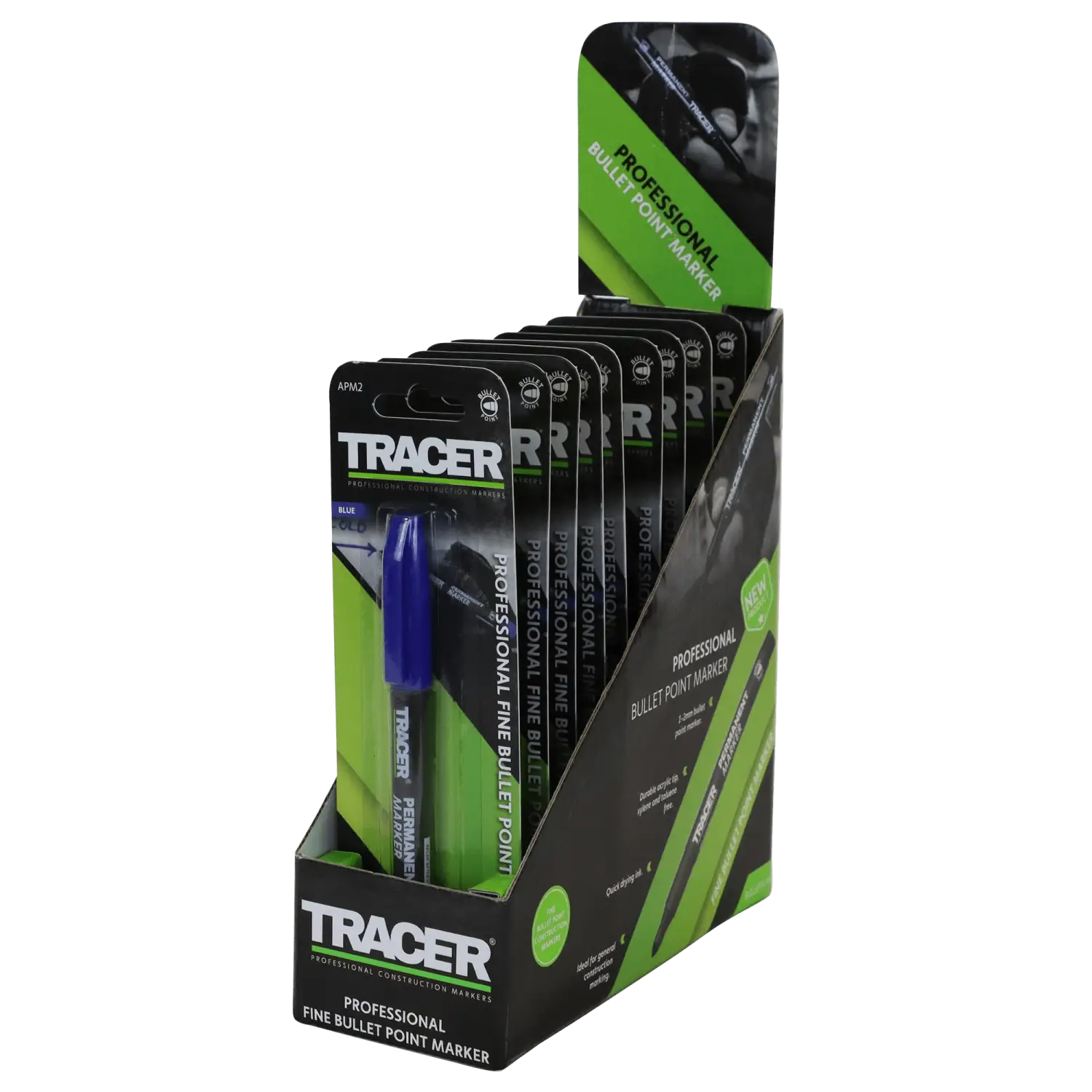 Display box cu markere permanente albastru fin, acrilic durabil Marker TRACER APM2