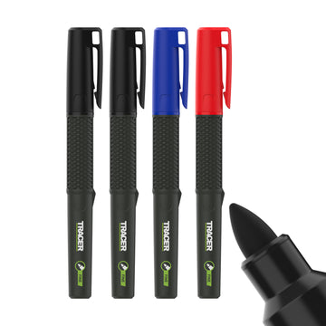 Set 4 markere permanente TRACER 2.0 Fine Tip — 2 negru, 1 albastru, 1 roșu, vârf fin