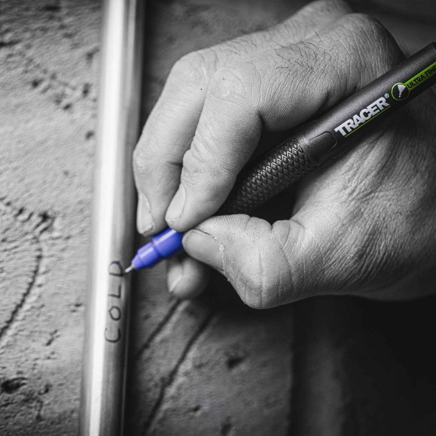 Marker TRACER 2.0 Ultra Fine albastru — etichetare țeavă metalică (COLD)