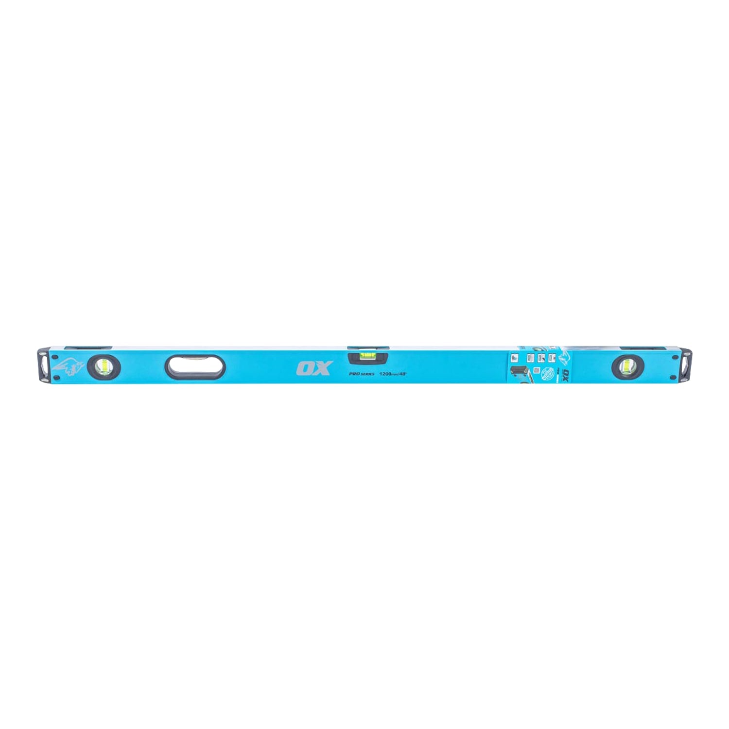 Nivelă OX PRO 1200 mm nemagnetică — vedere laterală cu fiole dual-view