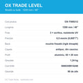 Specificații nivelă OX Trade 1200 mm — aluminiu, 3 fiole acrilice, EAN 5060359914248