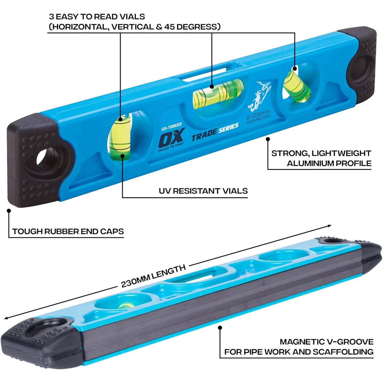 Nivela torpedo cu baza magnetica, capete cauciuc și trei fiole pentru măsurare precisă