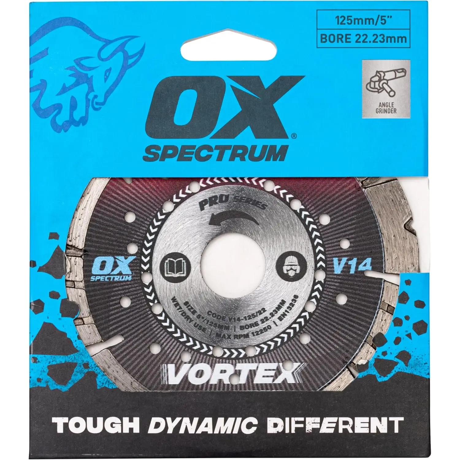 Disc diamantat Spectrum Pro V14 pentru unghiare, 125mm, 22.23mm bore, segment 14mm