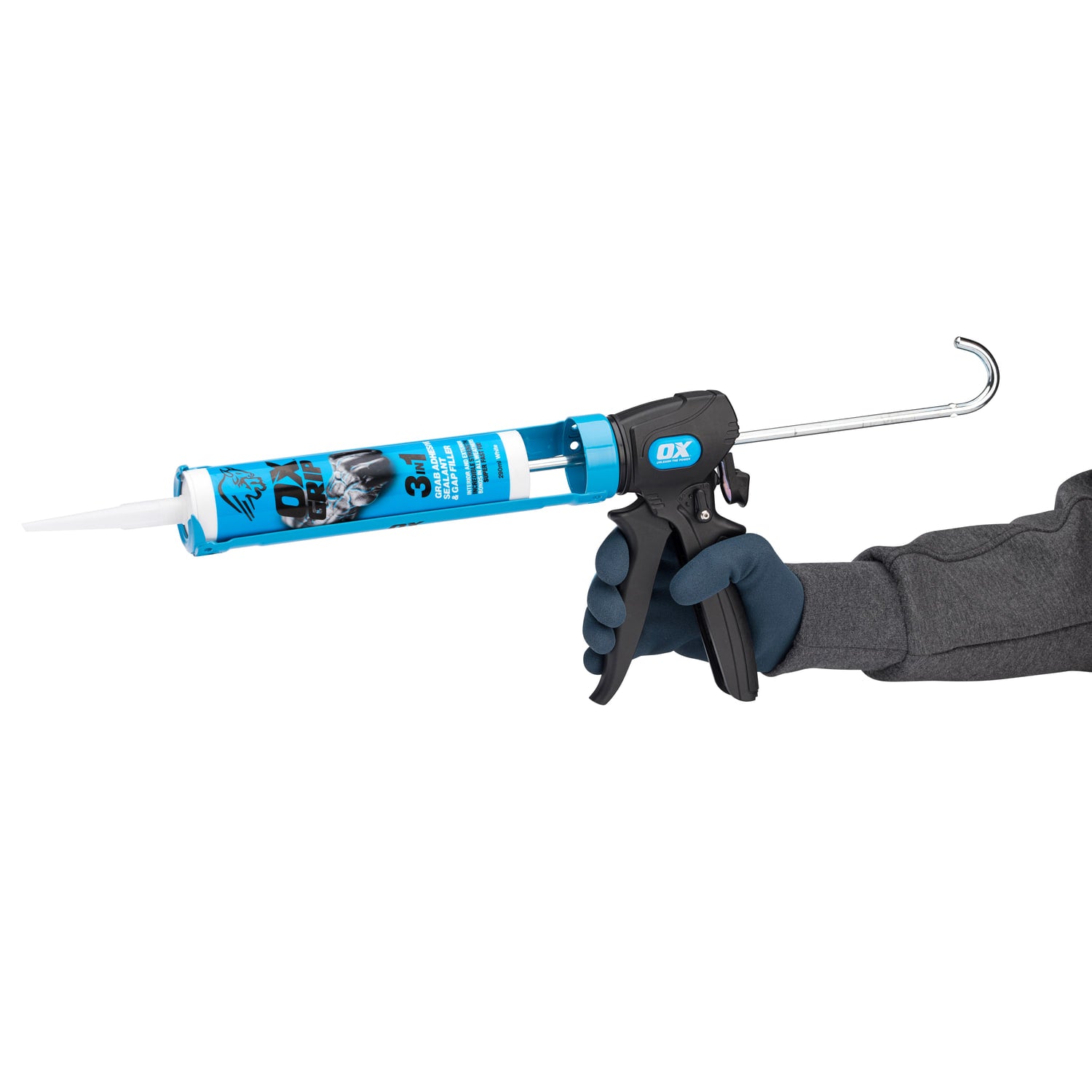 Pistol OX Pro Dual Thrust cu cartuș montat, cârlig metalic și tijă cu plăci duble din oțel tratat termic