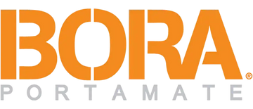 Logo portocaliu și gri cu cuvântul „BORA” afișat vizibil deasupra unui cuvânt mai mic și stilizat, care pare să fie „TOOL”.