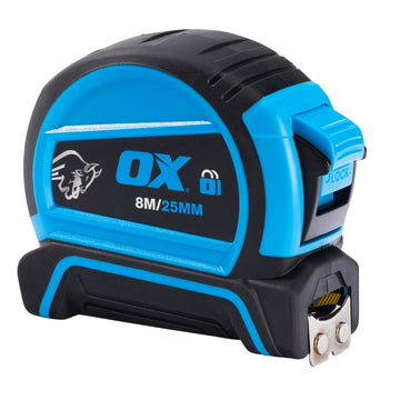 Ruletă OX PRO Double Locking 8 m, lamă 25 mm, blocare dublă și vârf magnetic