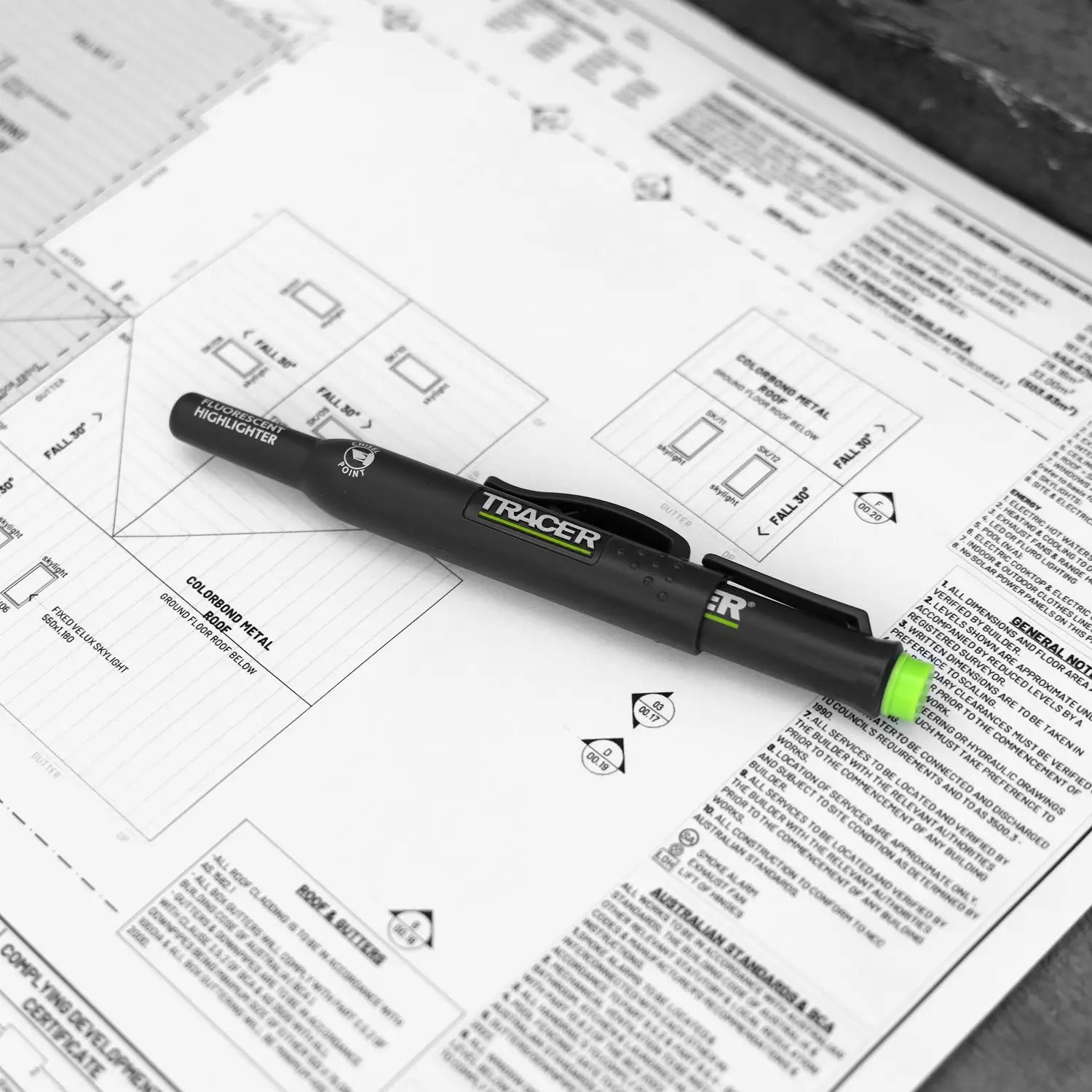 Markere fluorescente verde cu capăt galben și negru, TRACER AFH‑MK3‑PF
