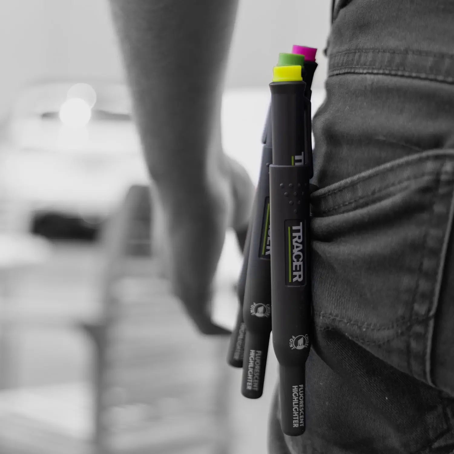 Markere fluorescente verde cu capace colorate pentru santier, TRACER AFH‑MK3‑PF