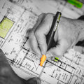 Textmarker TRACER 2.0 portocaliu — evidențiere pe planuri de construcție