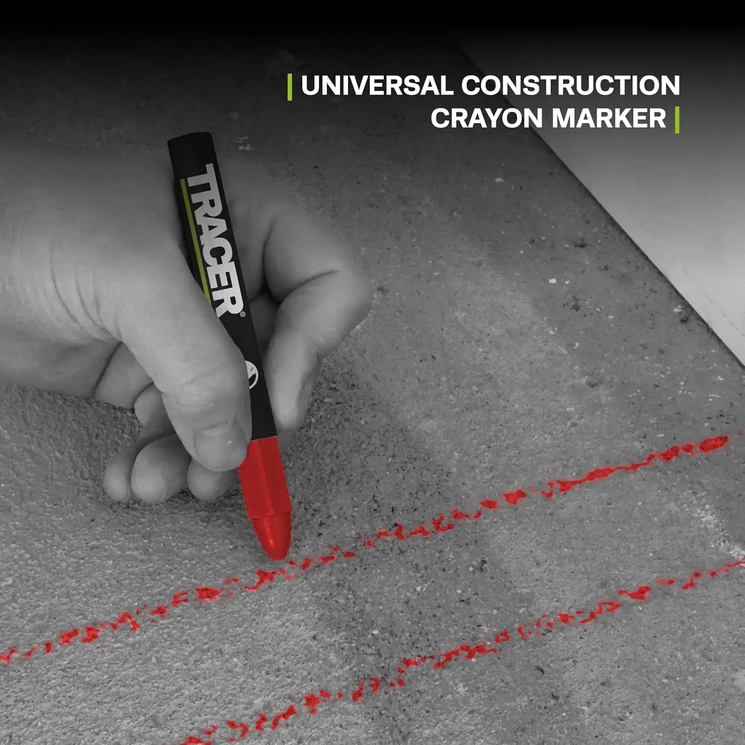 Creion ceara roșu ținut de mână, parte din set creioane ceara constructii ACMK1