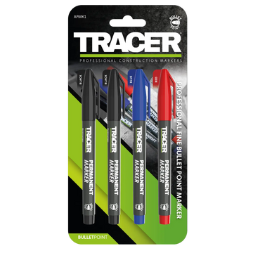 Set cu 4 markere permanente tracer APMK1, negru, albastru și roșu, calitate excelentă