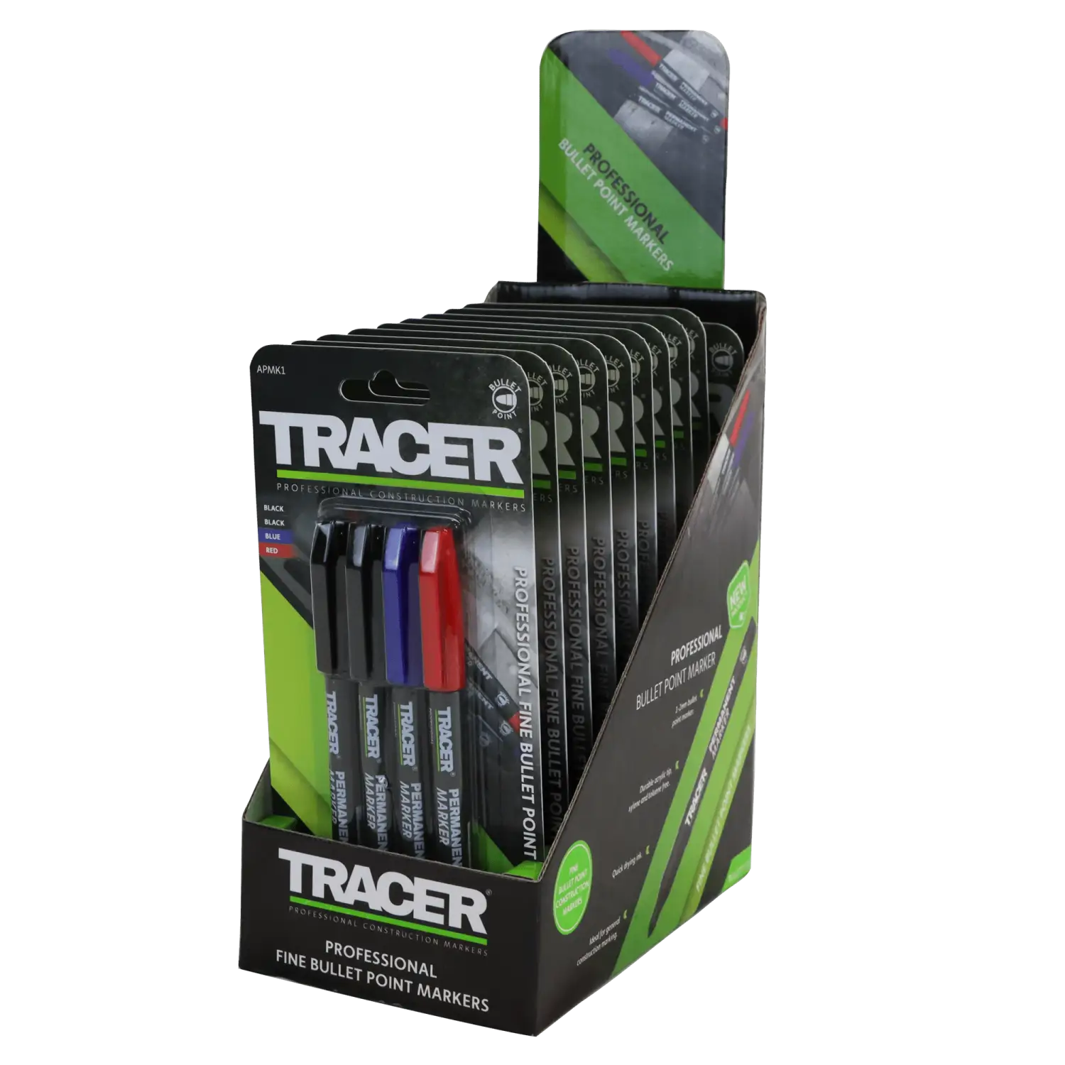 Display cu markere permanente Tracer APMK1 in negru, albastru și roșu