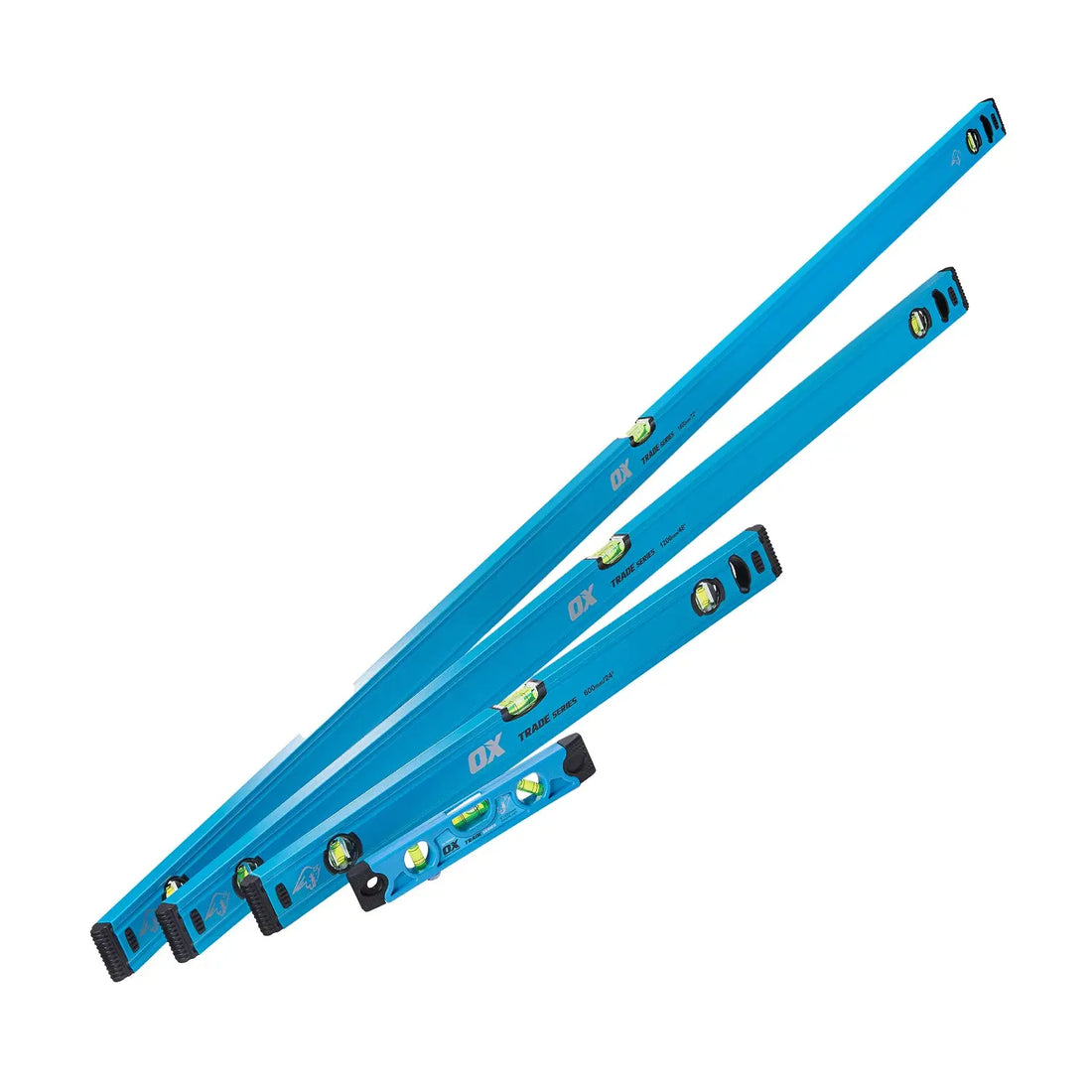 Set de 4 nivela torpedo din aluminiu pentru tevi si schele cu fiole acrilice OX Trade