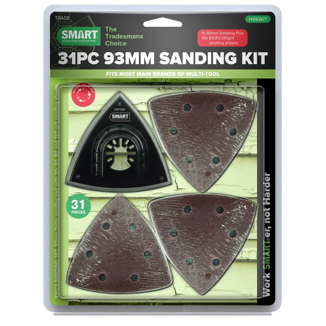 Set slefuire multitool SMART HS93KIT cu foi abrazive și accesorii triunghiulare