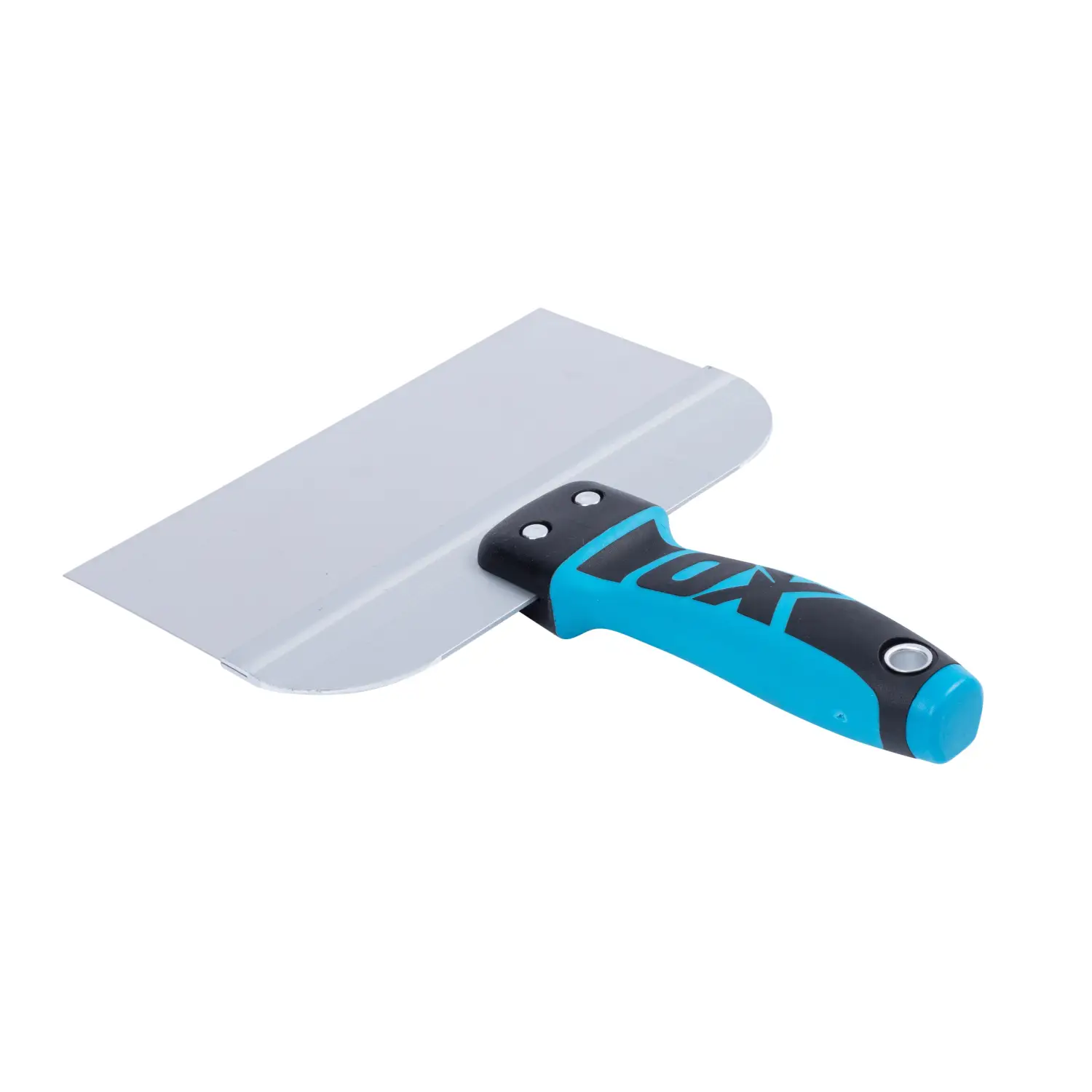 Spaclu Lat OX Pro cu mâner ergonomic negru și albastru pentru tapetare