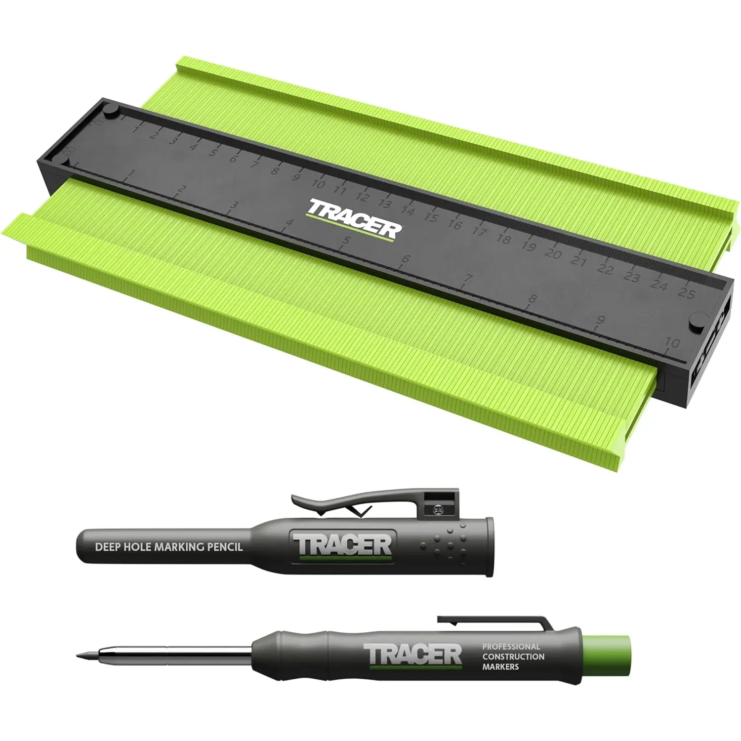 Contur tracer cu sablon calibru contur și două creioane pentru dulgheri și tamplari