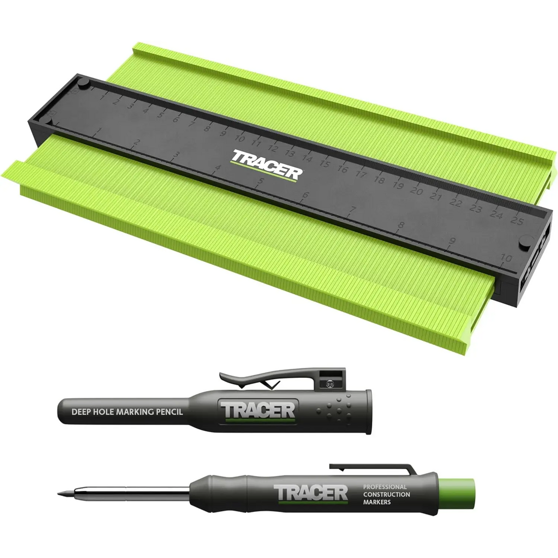 Contur tracer cu sablon calibru contur și două creioane pentru dulgheri și tamplari