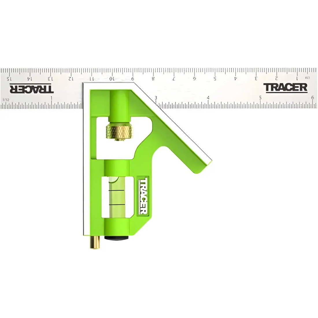 Alt text pentru tracer acsq150 echer: riglă combinație verde cu nivel și șurub de ajustare