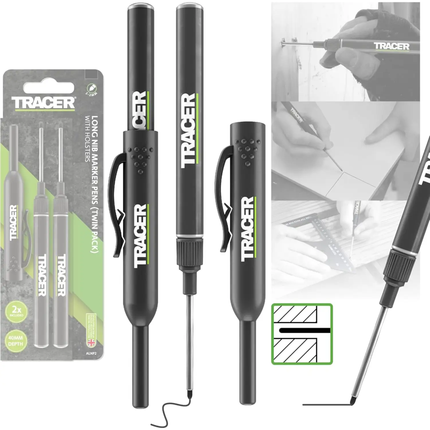 Markere permanente cu varf lung TRACER ALNP2 set pentru gauri adanci si dulgheri