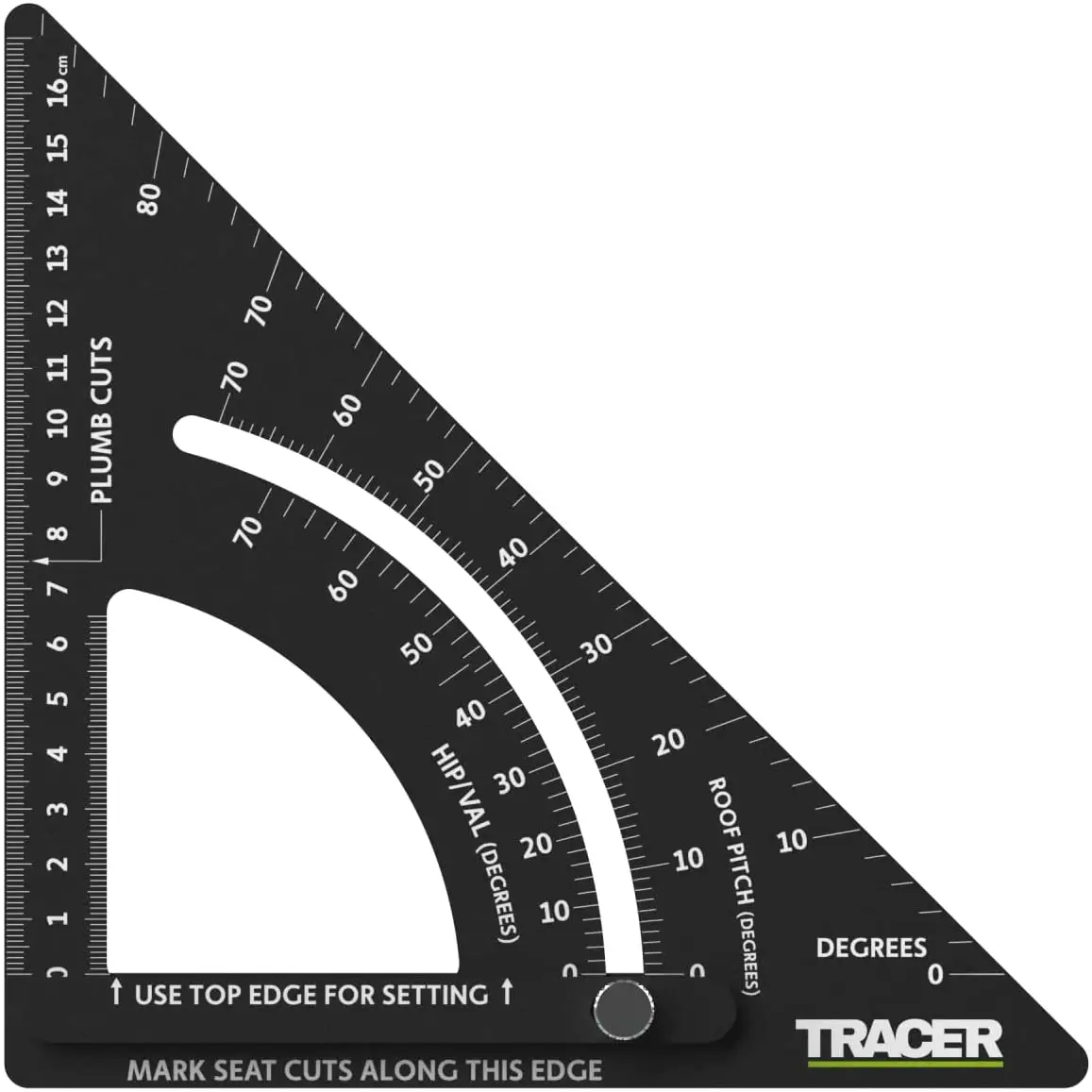 Alt text pentru tracer aps7 prosquare rigla: triunghi speed square negru cu protractor integrat