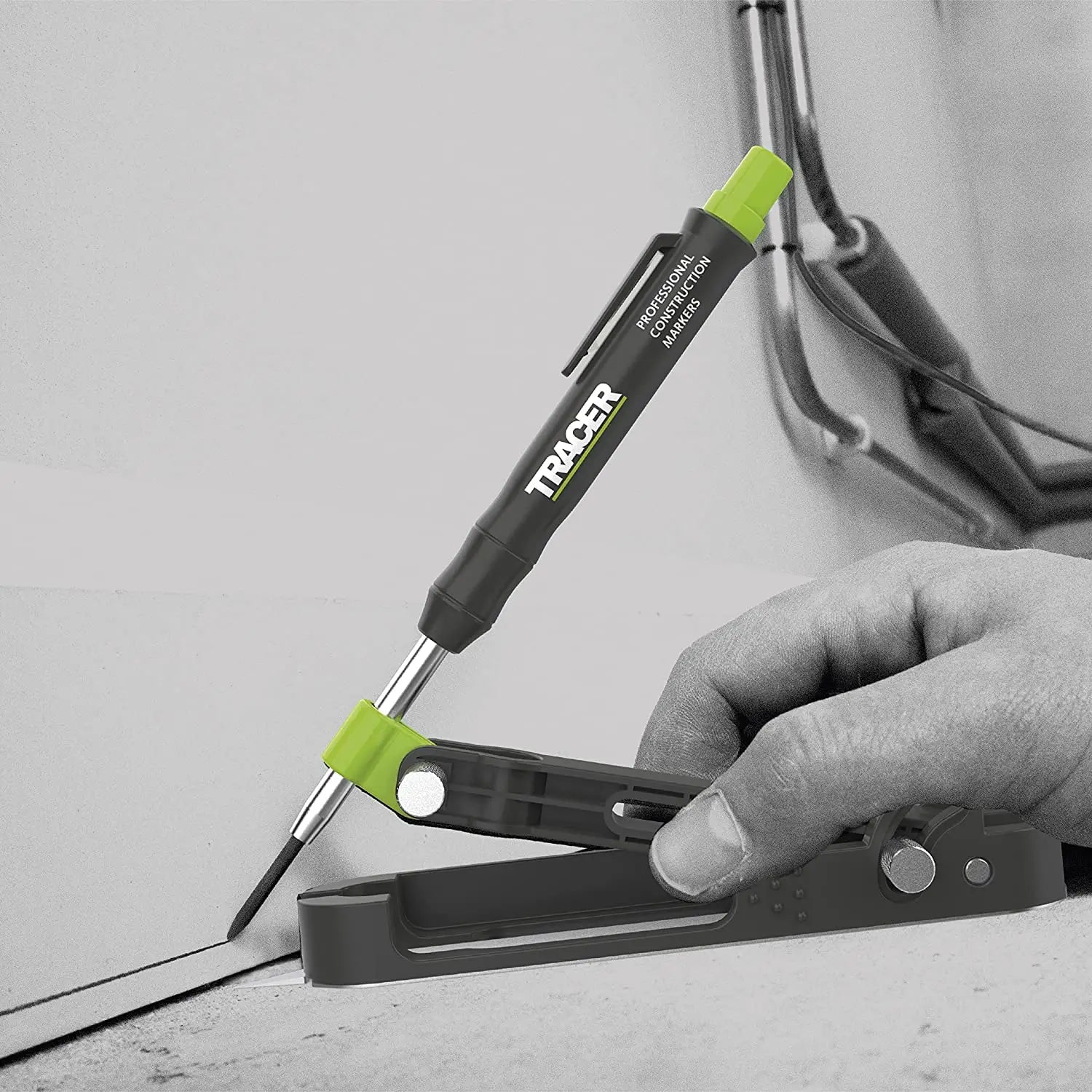 Creion mecanic tracer APST2 ProScribe cu vopsea neagră și verde lime pentru dulgheri