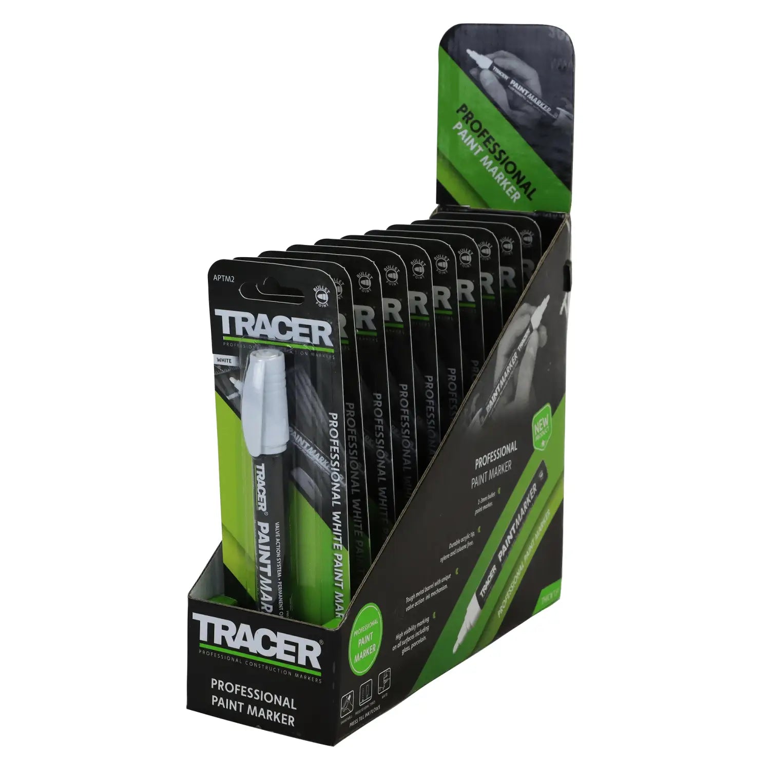 Imagine cu un display box de Tracer Professional white paint markers pentru dulgheri și profesioniști