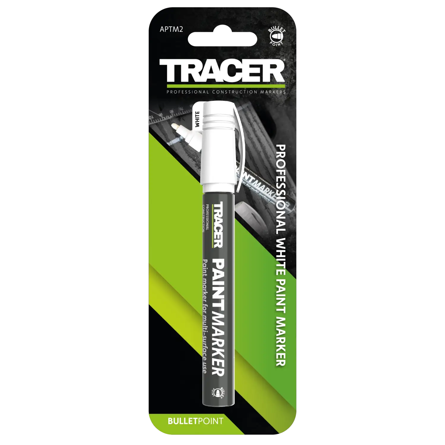 Marker cu vopsea albă Tracer APTM2 în ambalaj retail pentru dulgheri și profesioniști