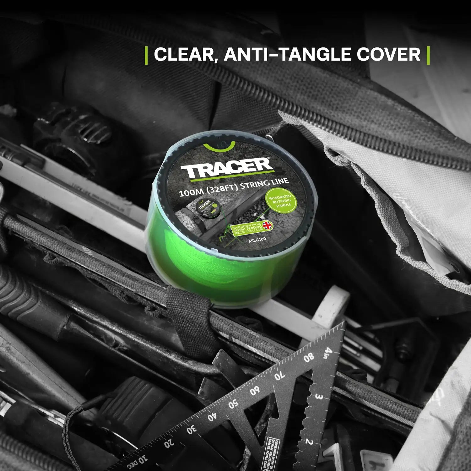 Sfoara trasat verde TRACER ASLG100 cu maner integrat, anti-tangle si vizibilitate mare